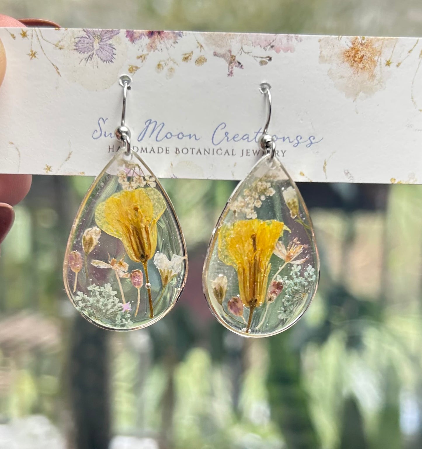 Yellow Preserved Flower Earrings