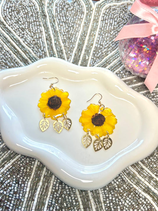 Boho Sunflower Dangles in Gold