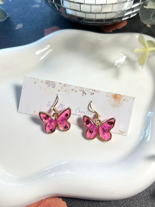 Mini Butterfly Dangles - pink, gold