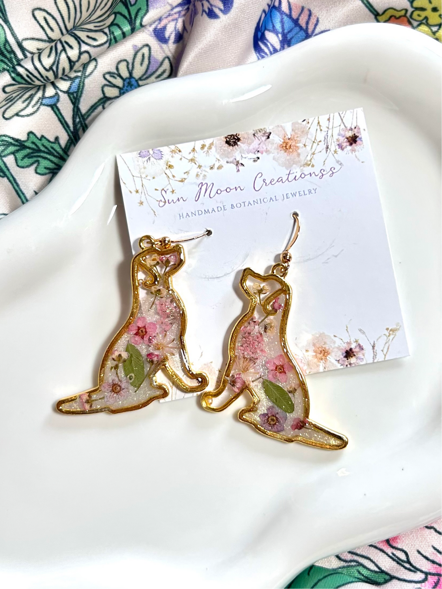 Golden Retriever Earrings in Floral Pinks