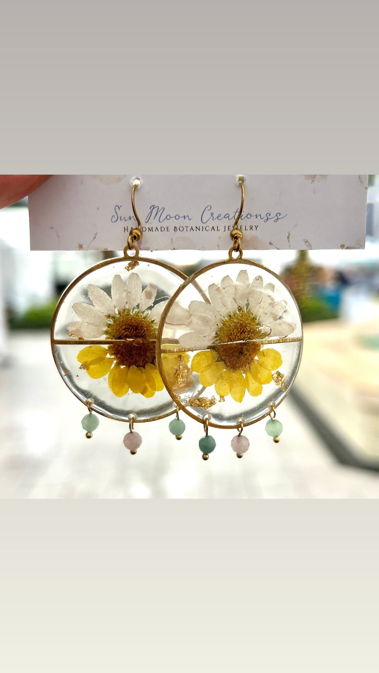 Yellow and White Daisy Round Dangles