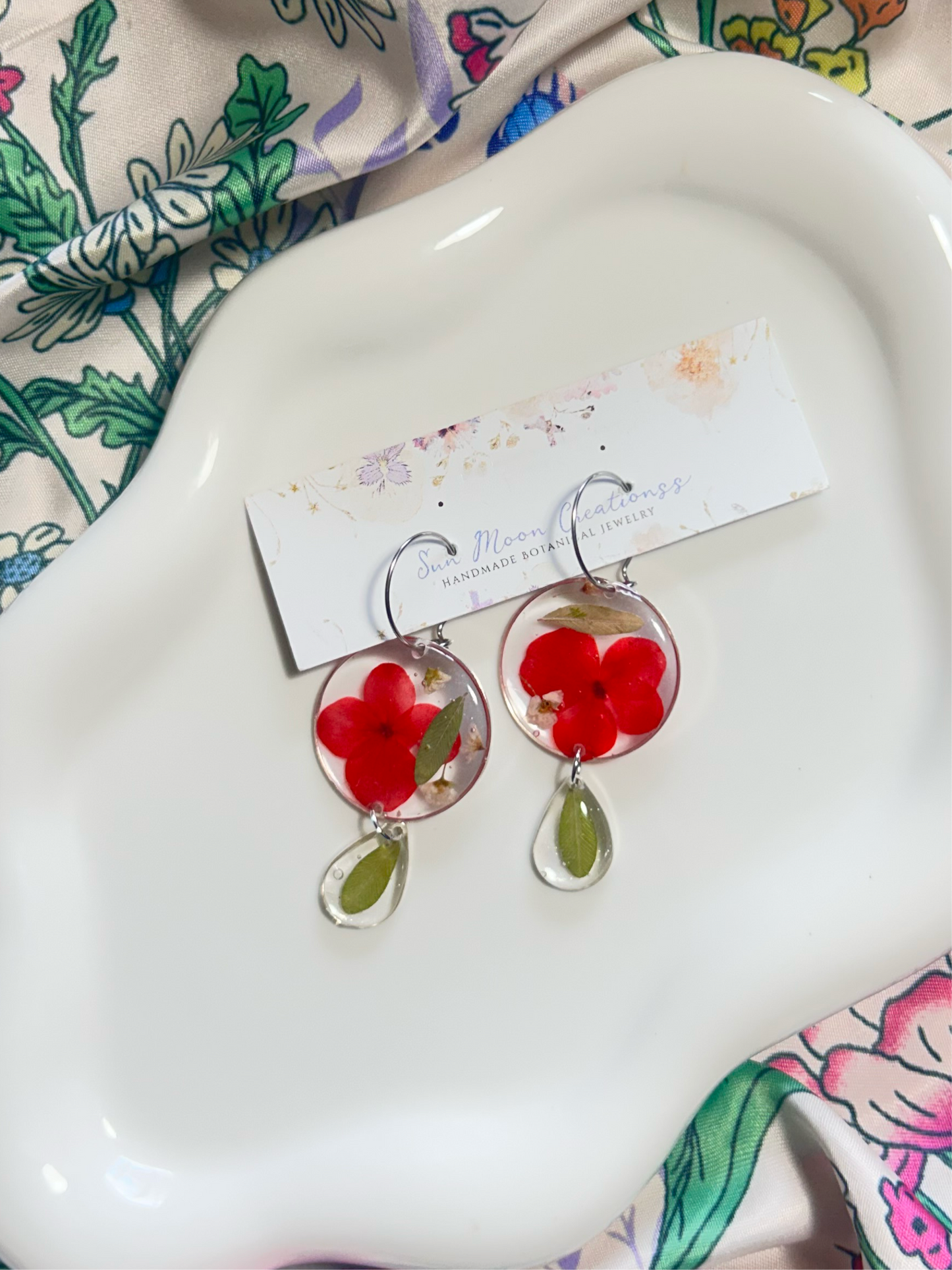 Red Hydrangea Preserved flower Drop Hoops