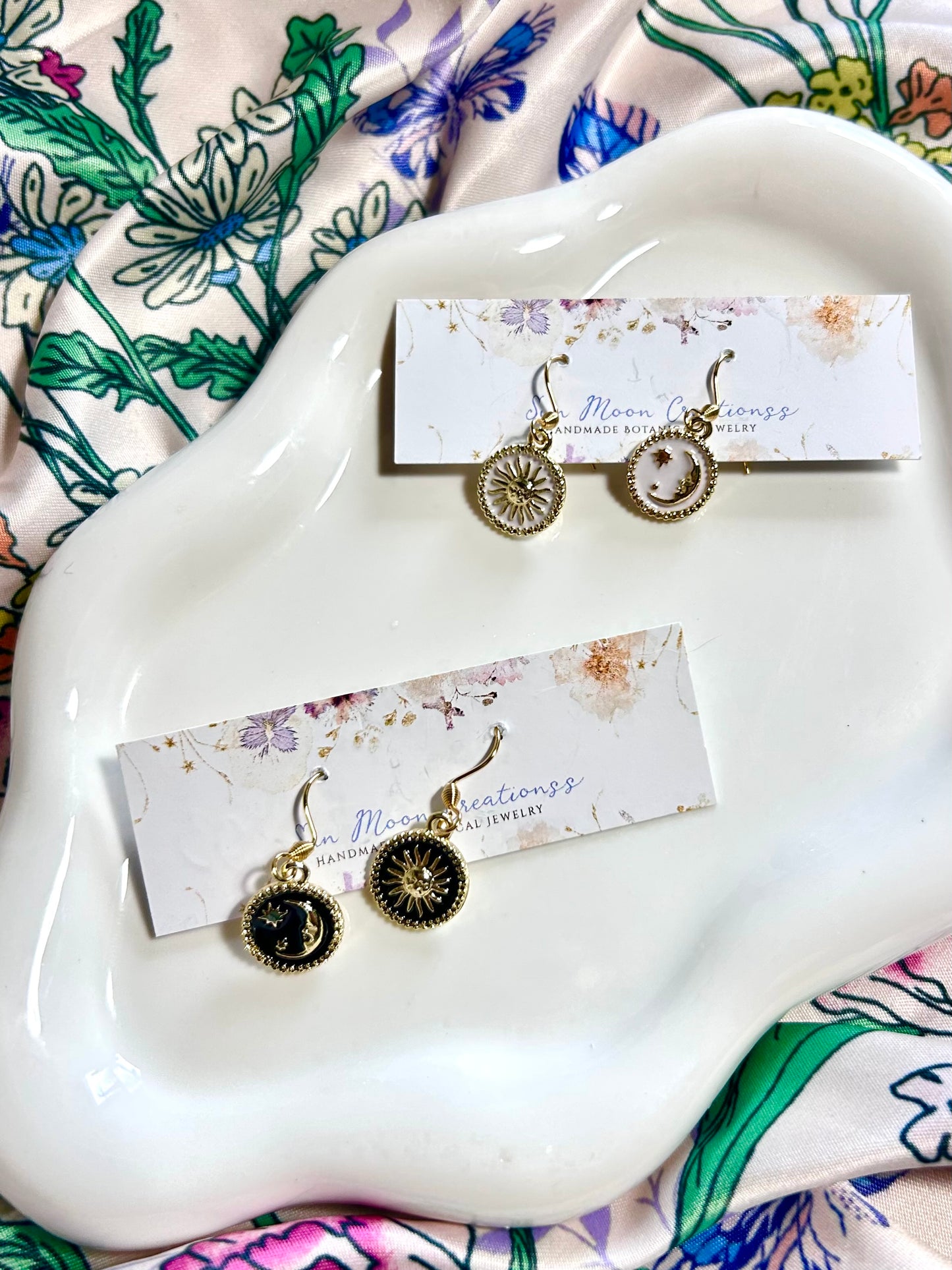 Sun & Moon Coin Earrings in Gold/Black or Gold/White