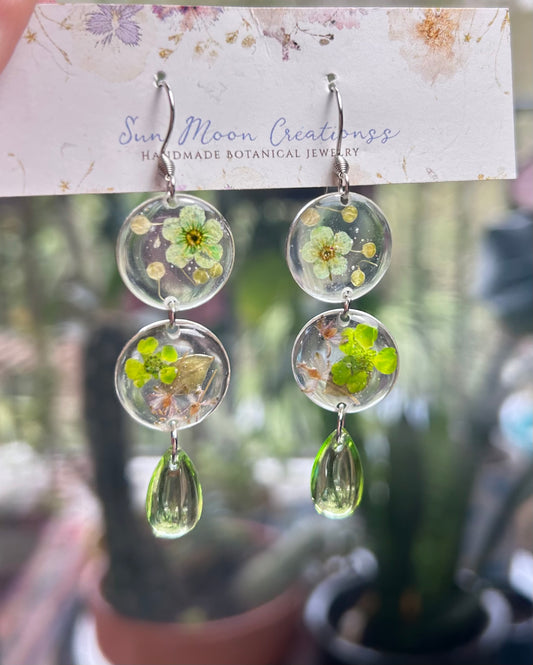 Green Preserved Flower Earrings