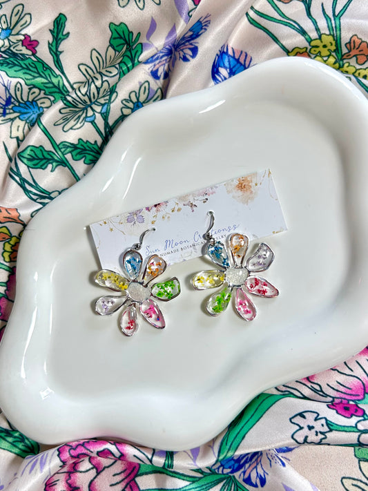 Rainbow Flower Earrings in Silver