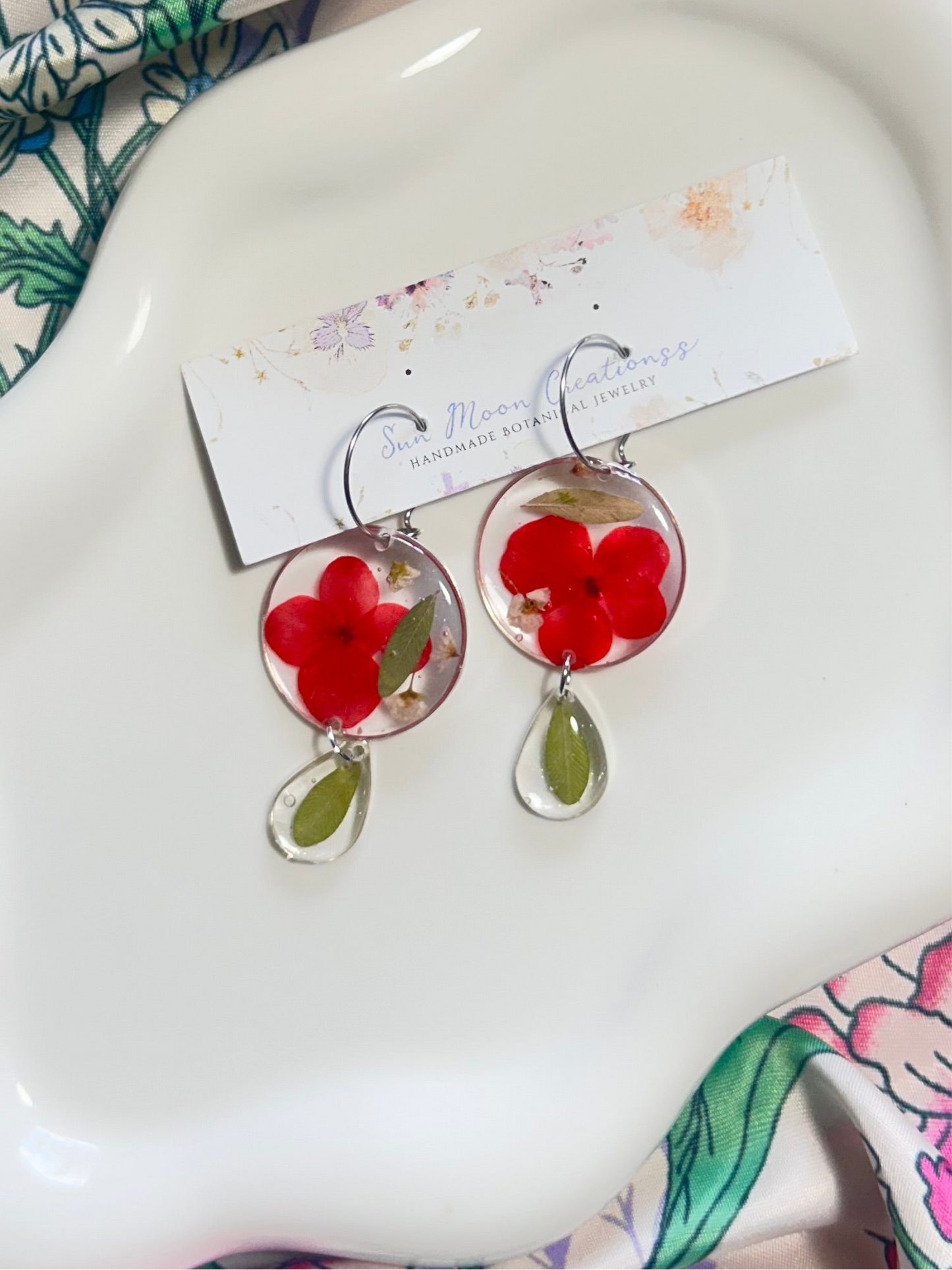 Red Hydrangea Preserved flower Drop Hoops