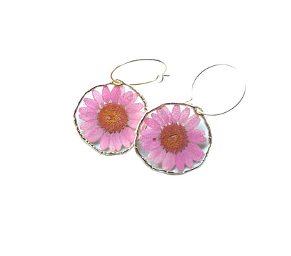 Real Flower Daisy Hoops (pick your color)