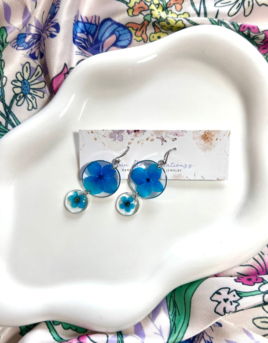 Blue/Silver Preserved Flower Earrings