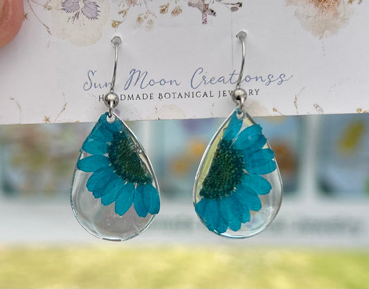 Teal Daisy small dangles in silver
