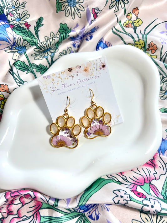 Purple Daisy Dog Paw Earrings