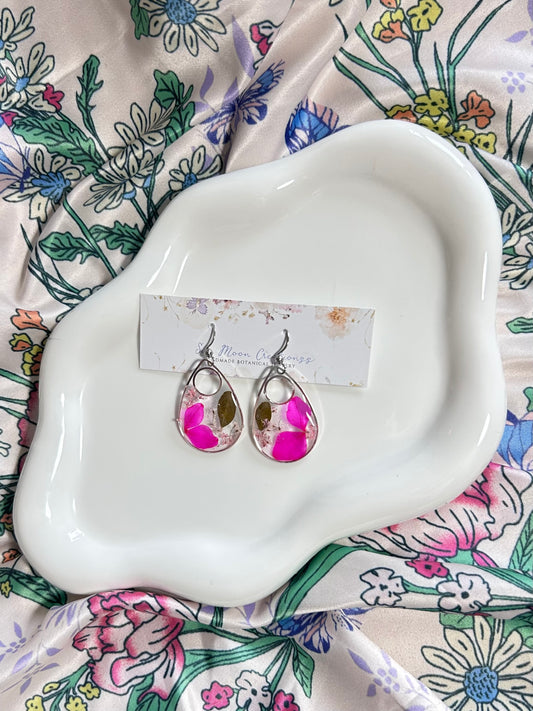 Hot Pink Preserved Hydrangea Earrings