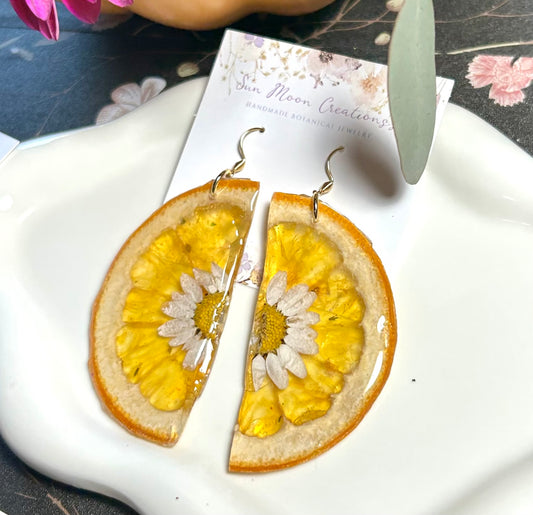 Real Orange Half And Daisy Dangles