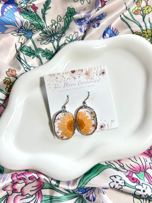 Orange Daisy Organic Oval Earrings