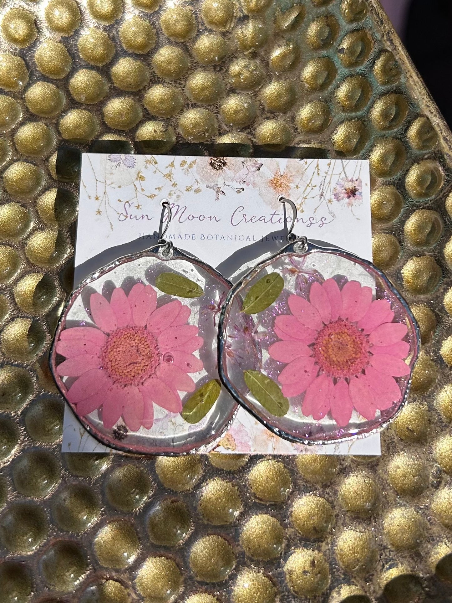 Large Pink Daisy Dangles Organic Style