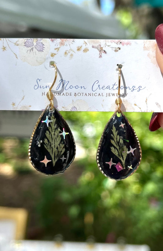 Fern and Sparkle Teardrop Dangles