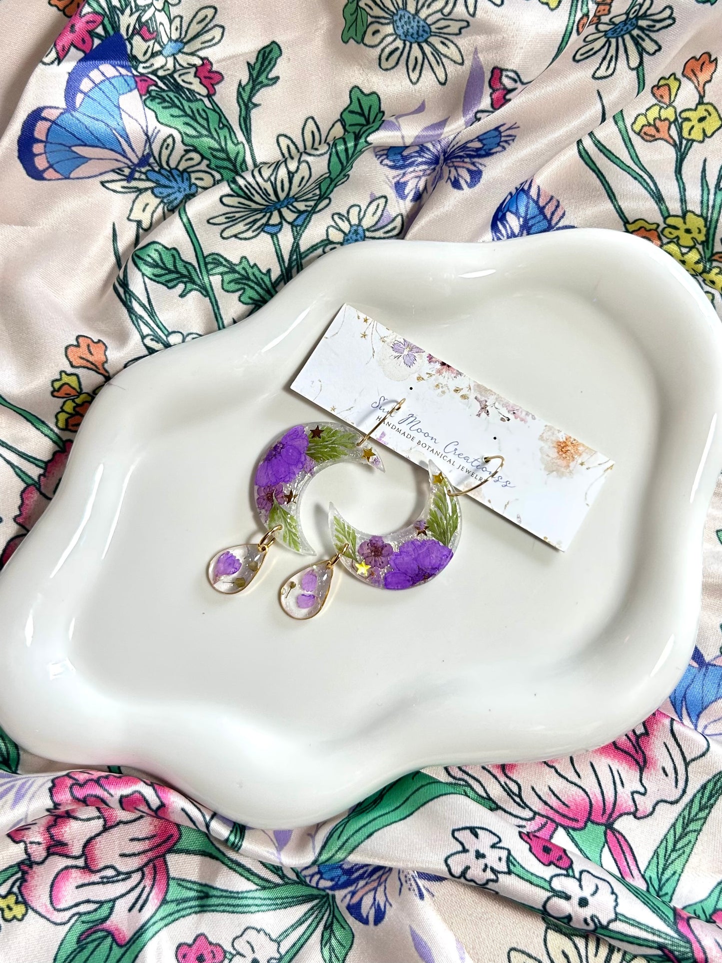 Purple Crescent Moon Floral Hoops