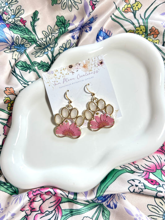 Pink Daisy Dog Paw Earrings