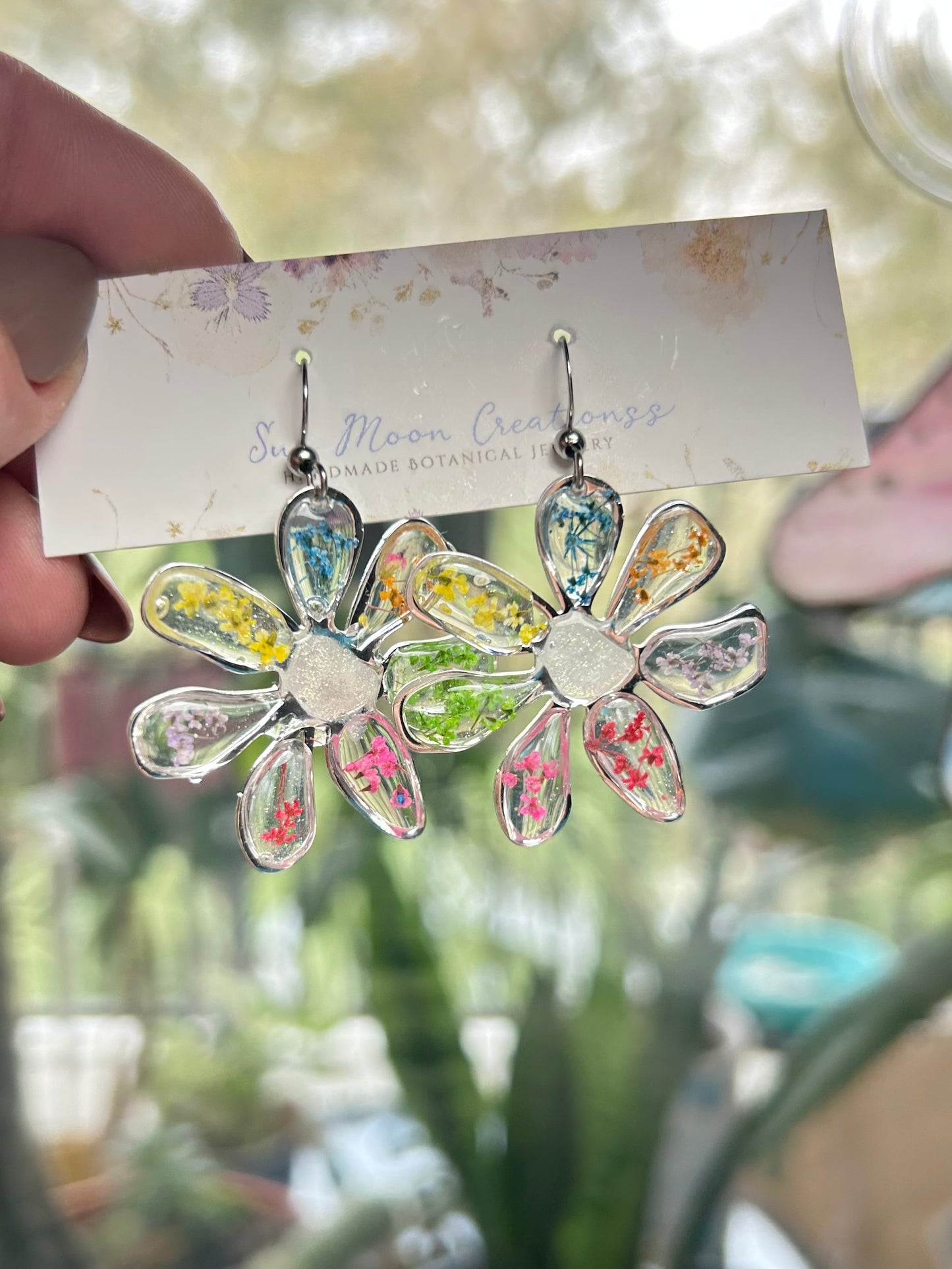 Rainbow Flower Earrings in Silver