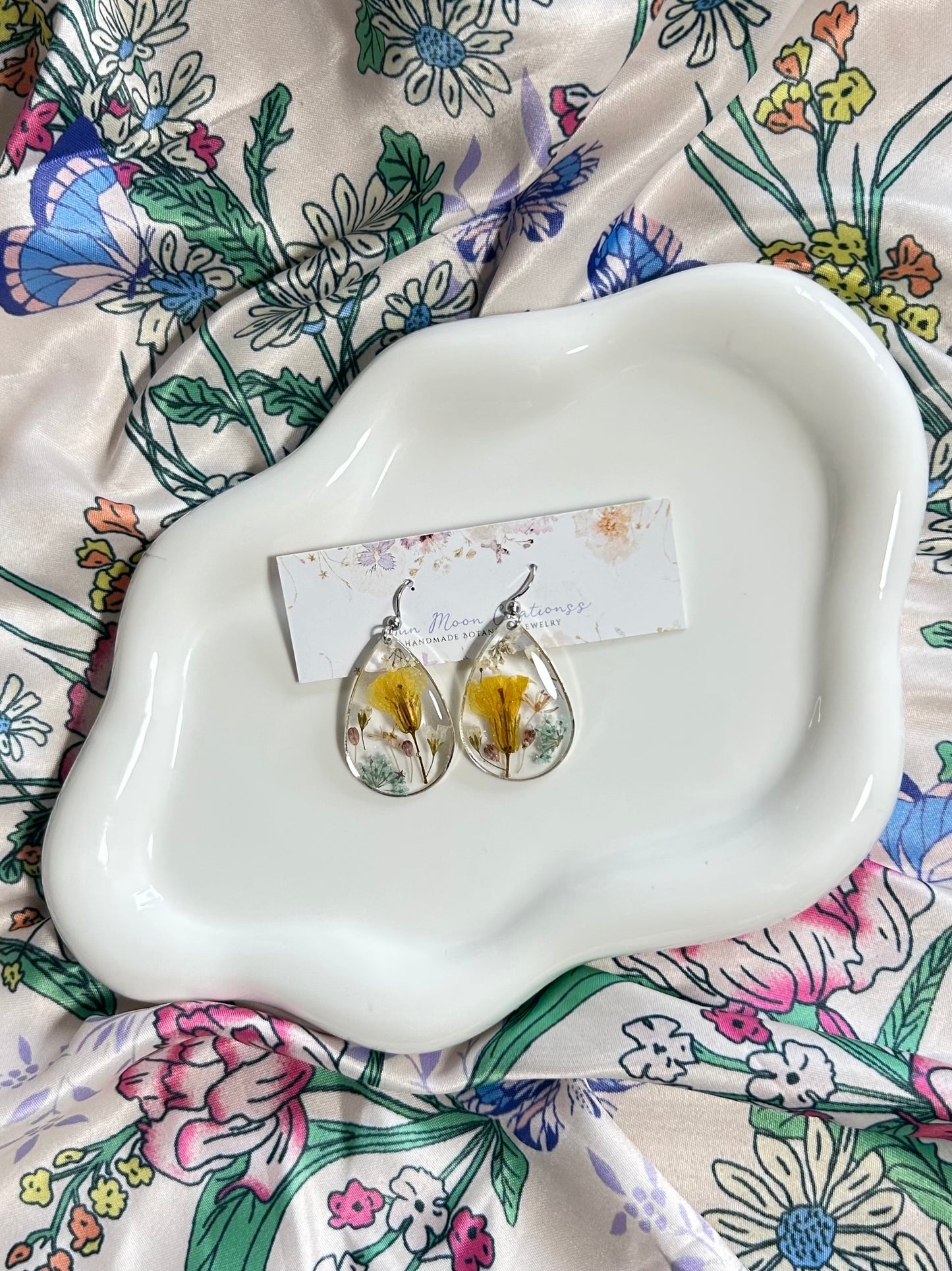 Yellow Preserved Flower Earrings