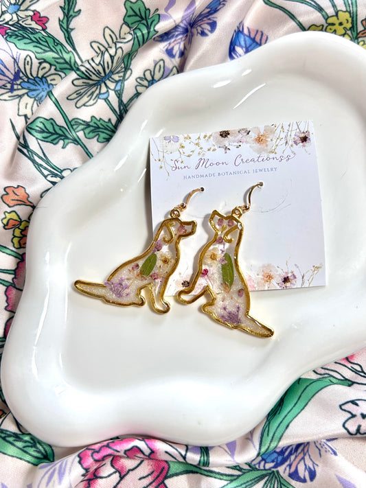 Golden Retriever Earrings in Purple Florals