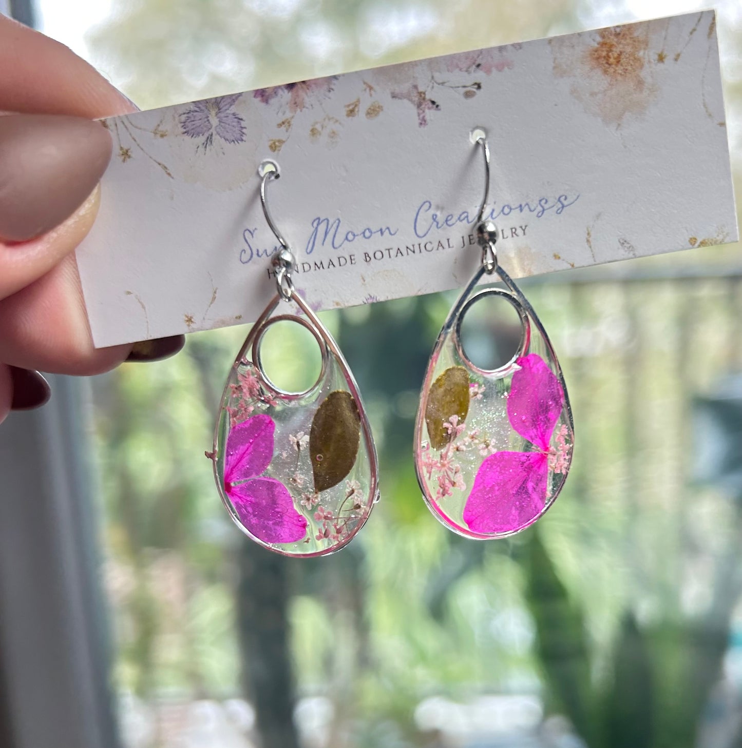 Hot Pink Preserved Hydrangea Earrings