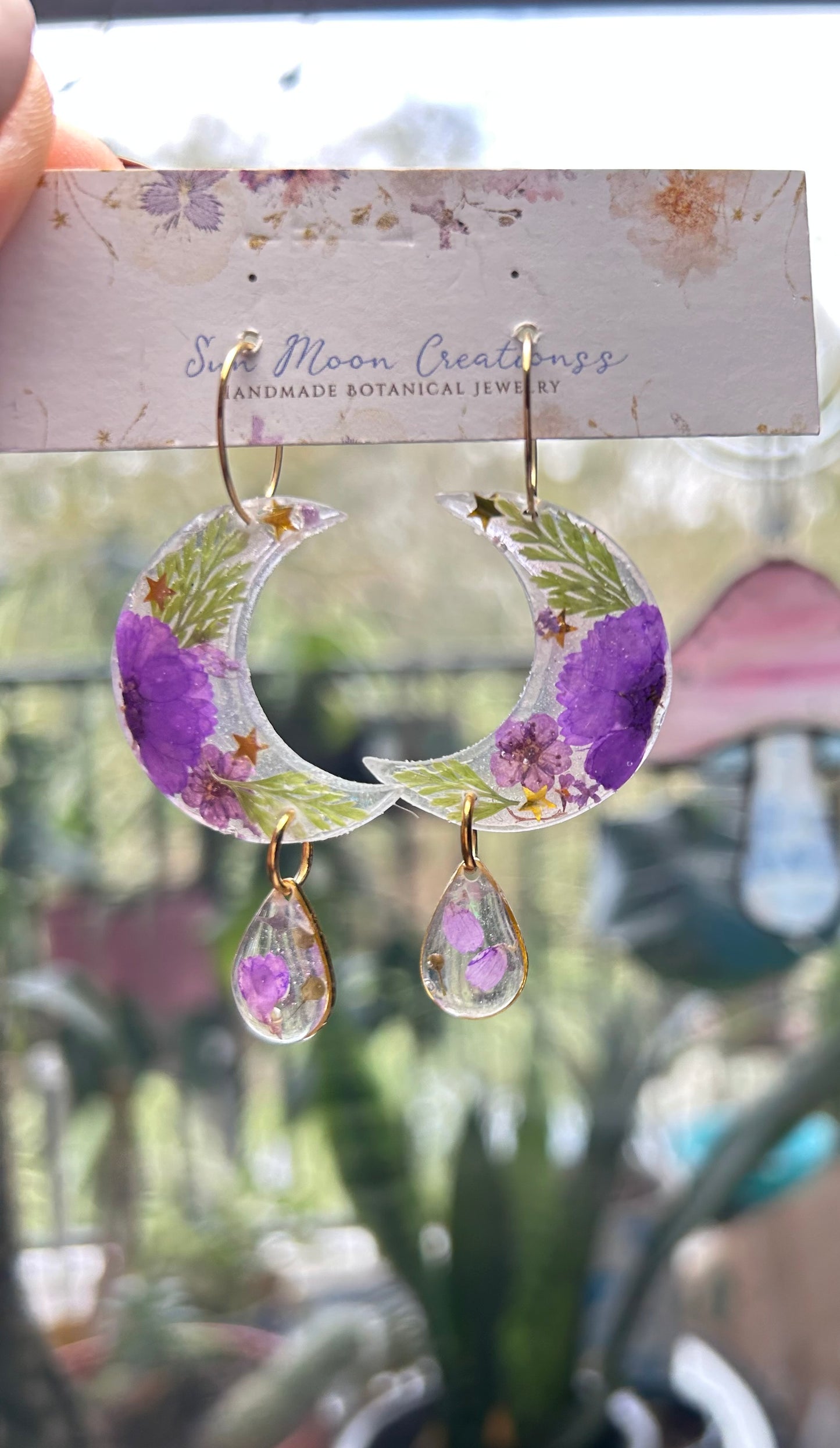 Purple Crescent Moon Floral Hoops