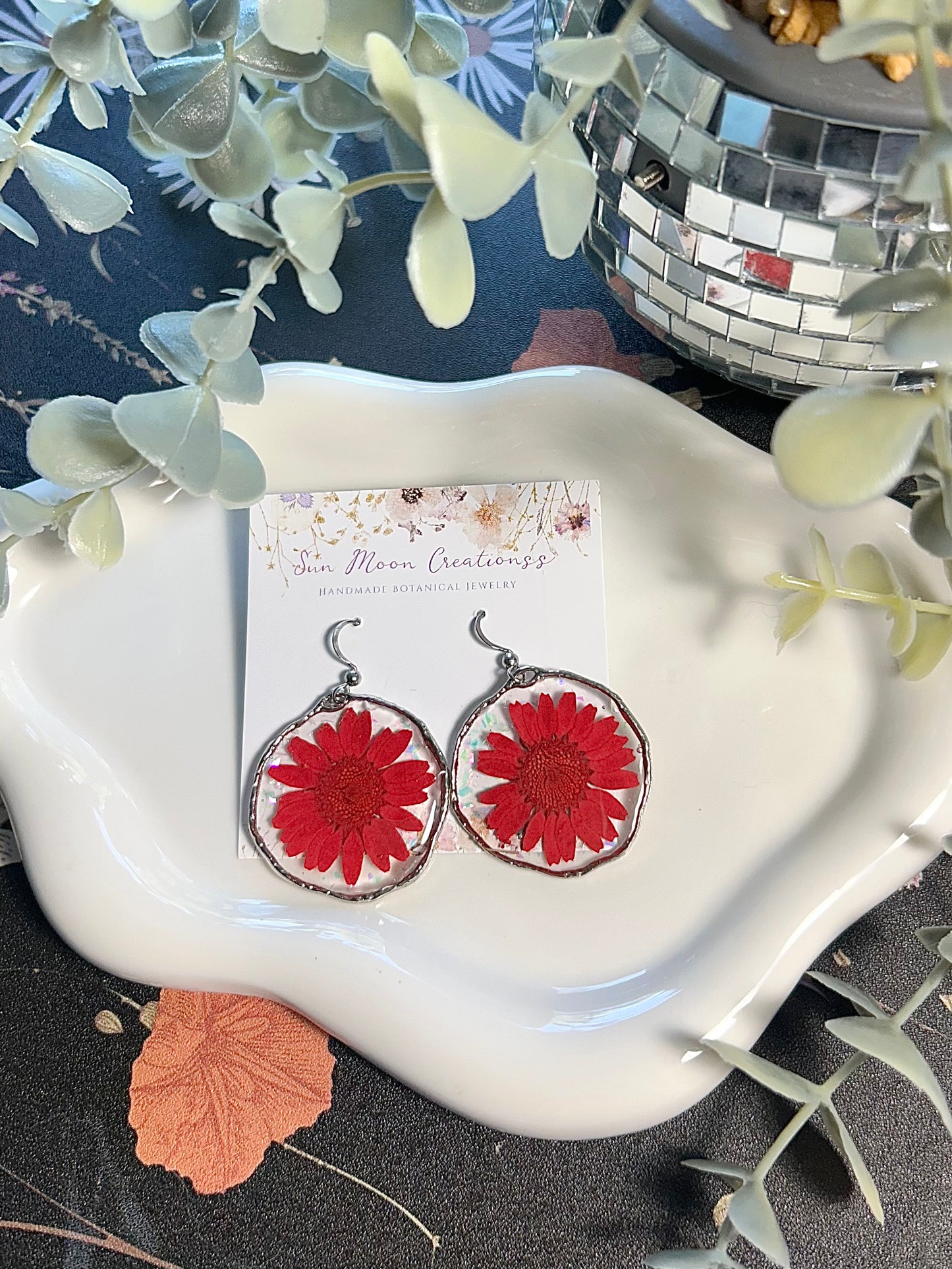 Red Daisy Organic Round Dangles