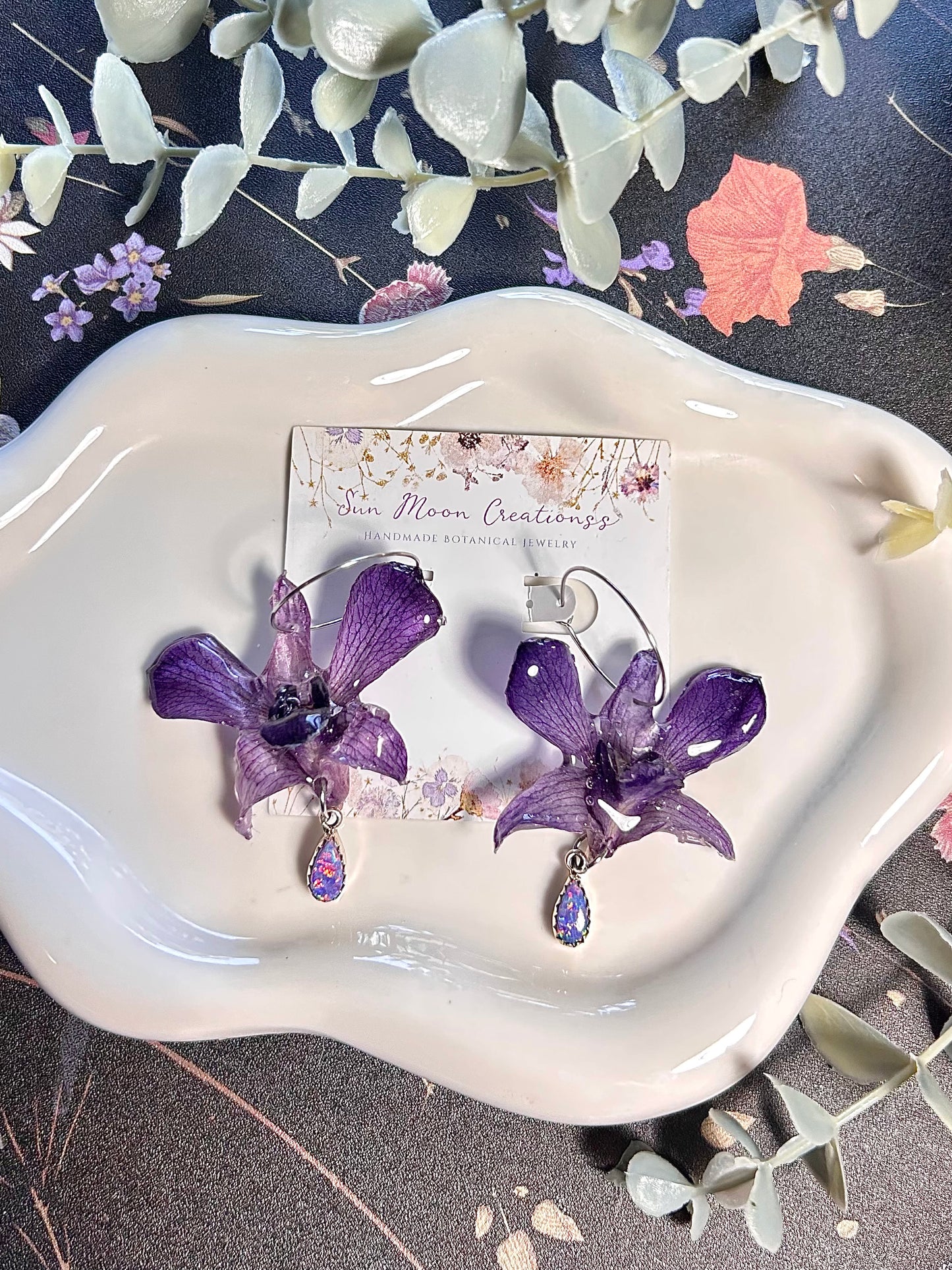 Real Orchid Hoops with Opal