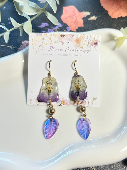 Pansy Dangles with Glass Leaf Accent