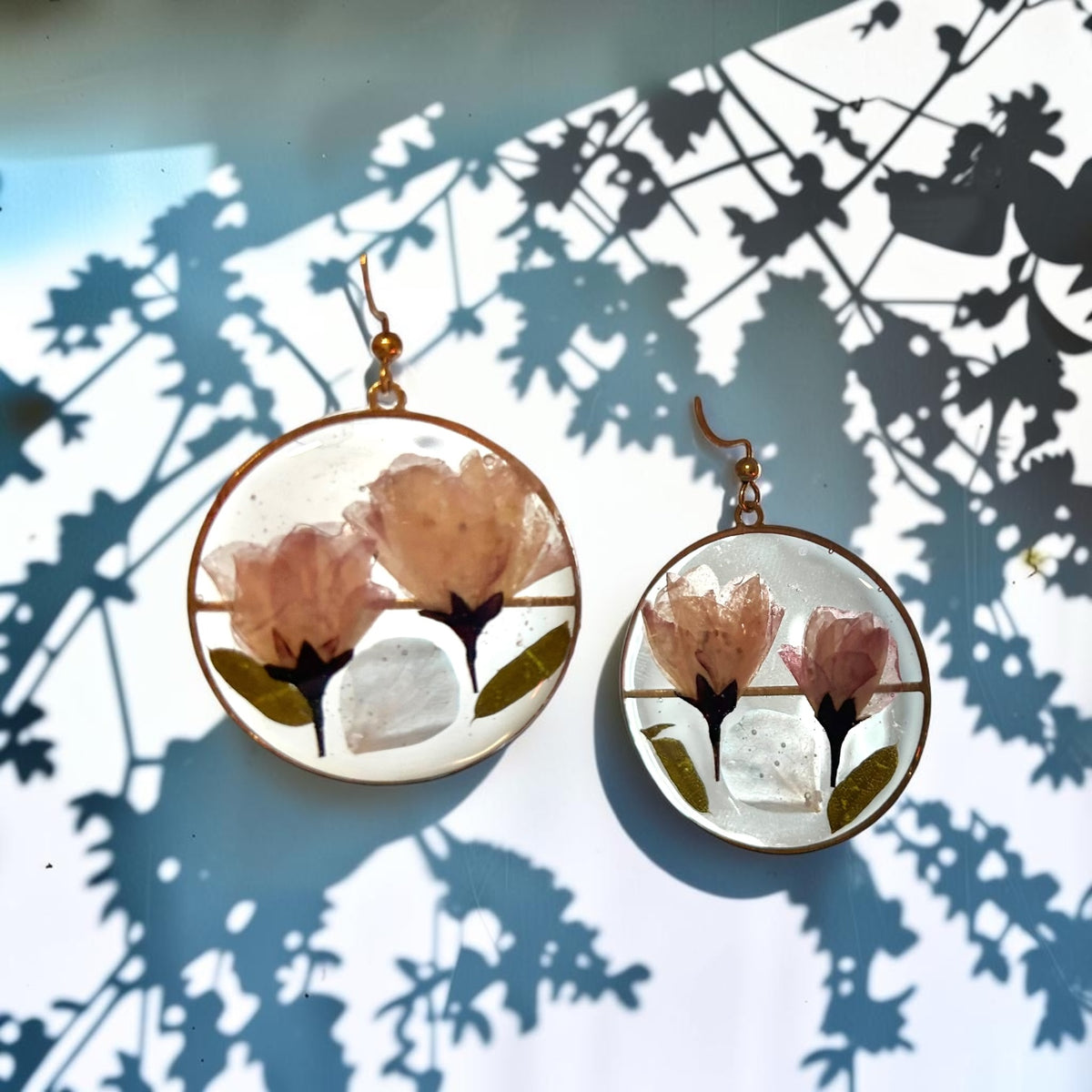 Natural Pink Rose Round Earrings