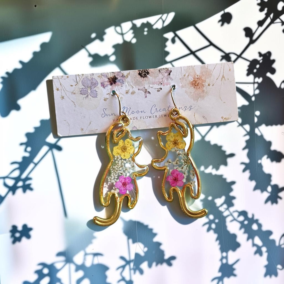 Reaching Cat Earrings in Gold
