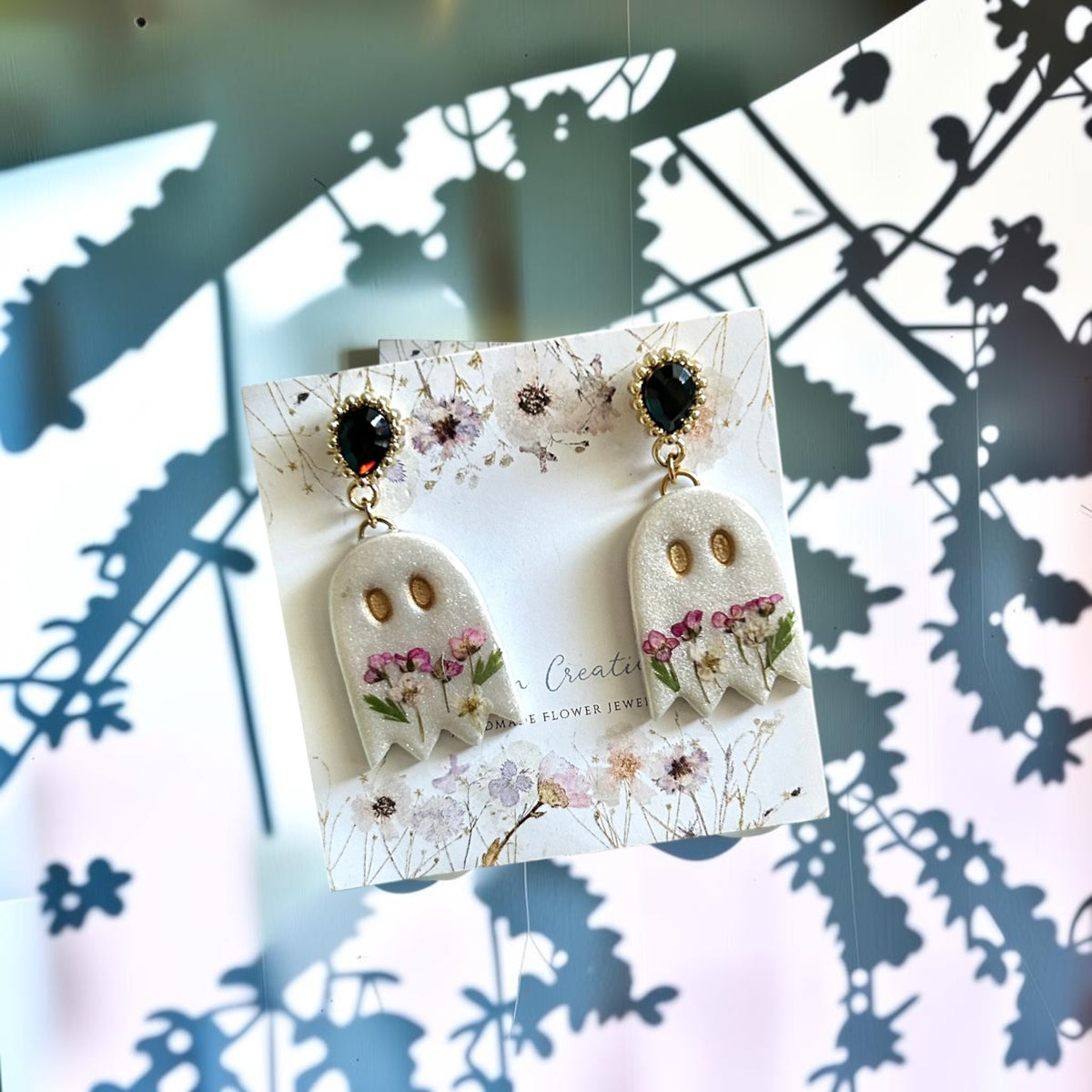 Floral Ghost Earrings Purple Flowers