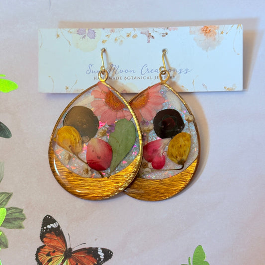 Multi-Flower Gold Dangle Earrings