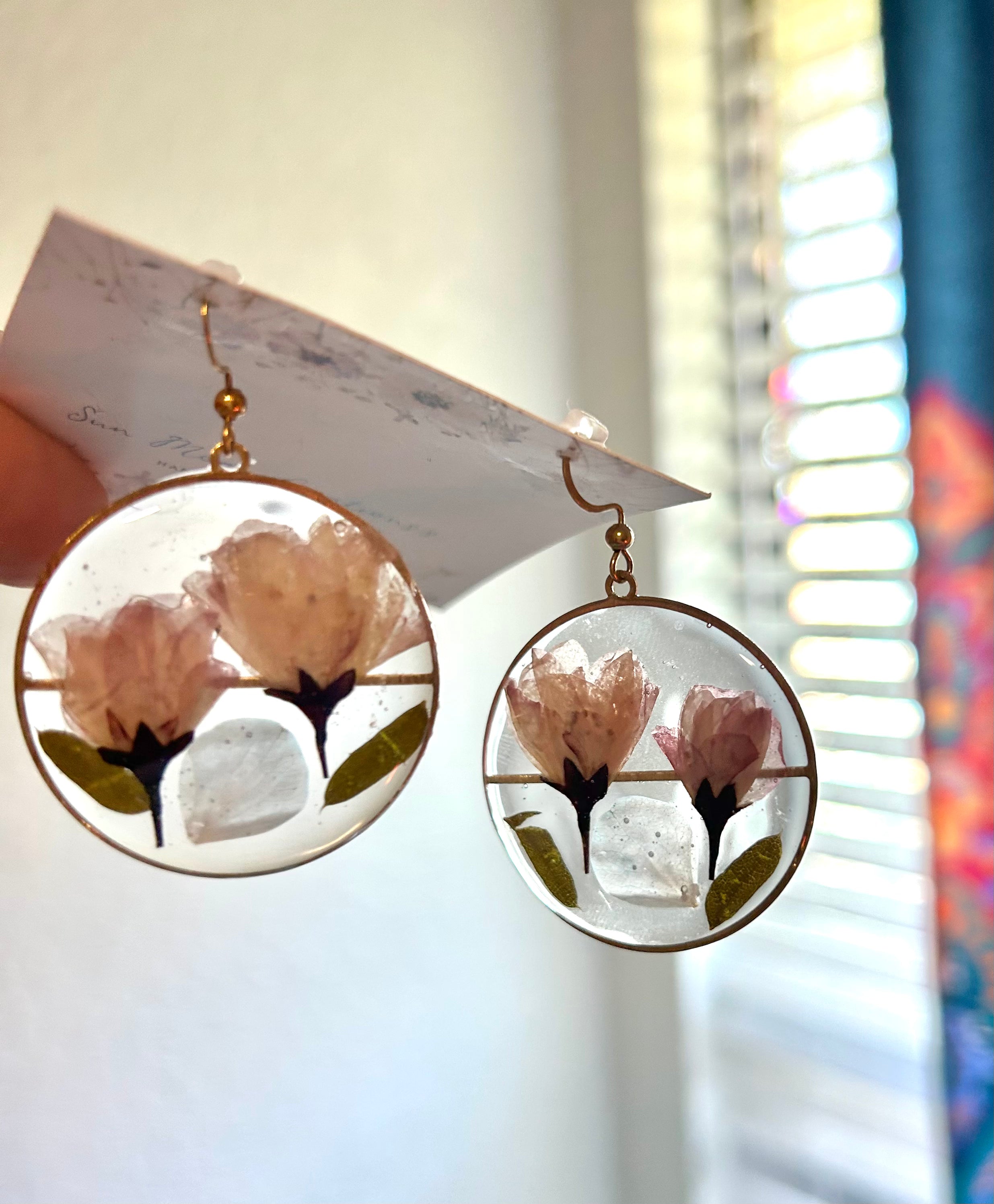 Natural Pink Rose Round Earrings