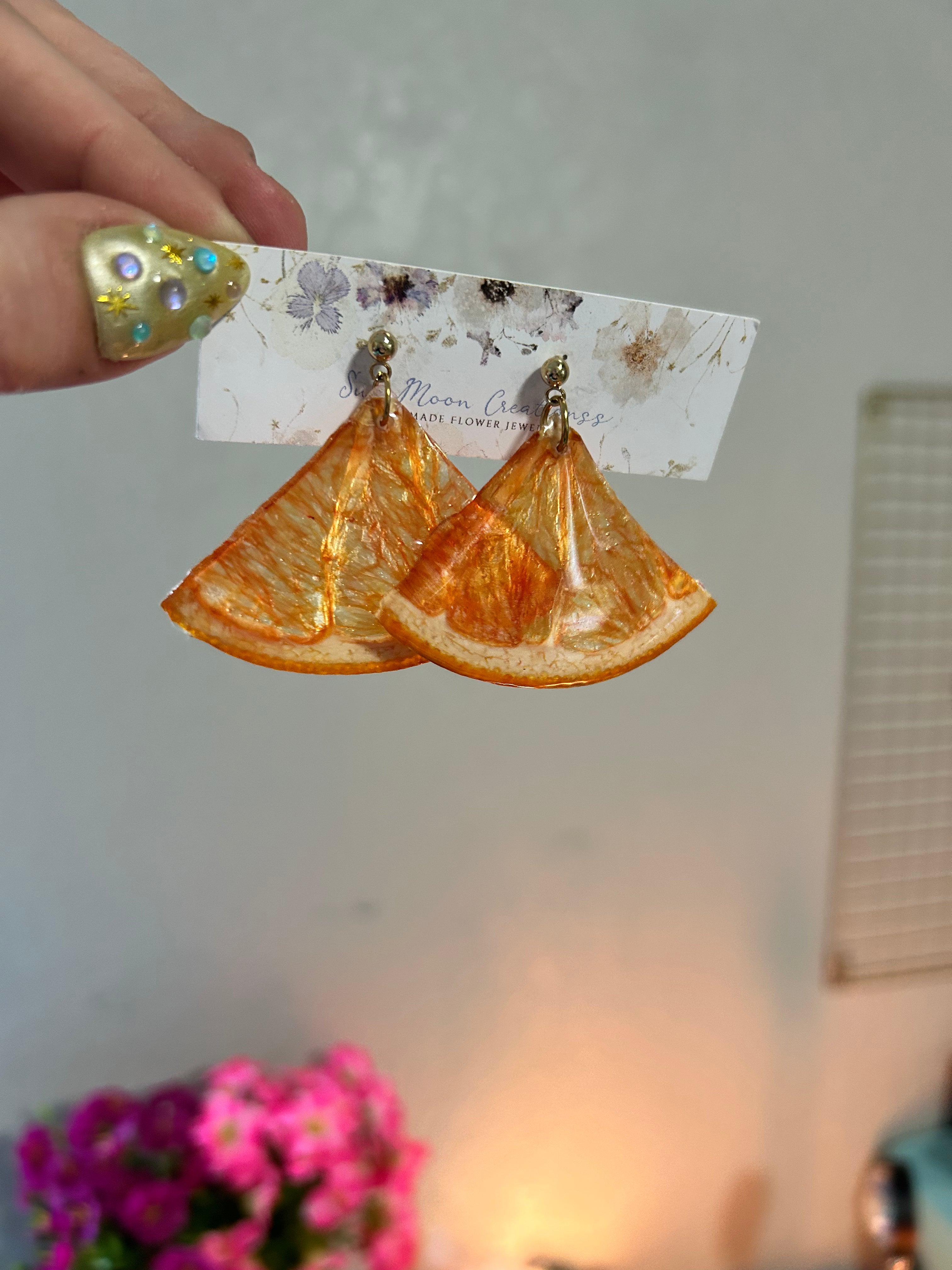 Grapefruit Slice Real Fruit Earrings
