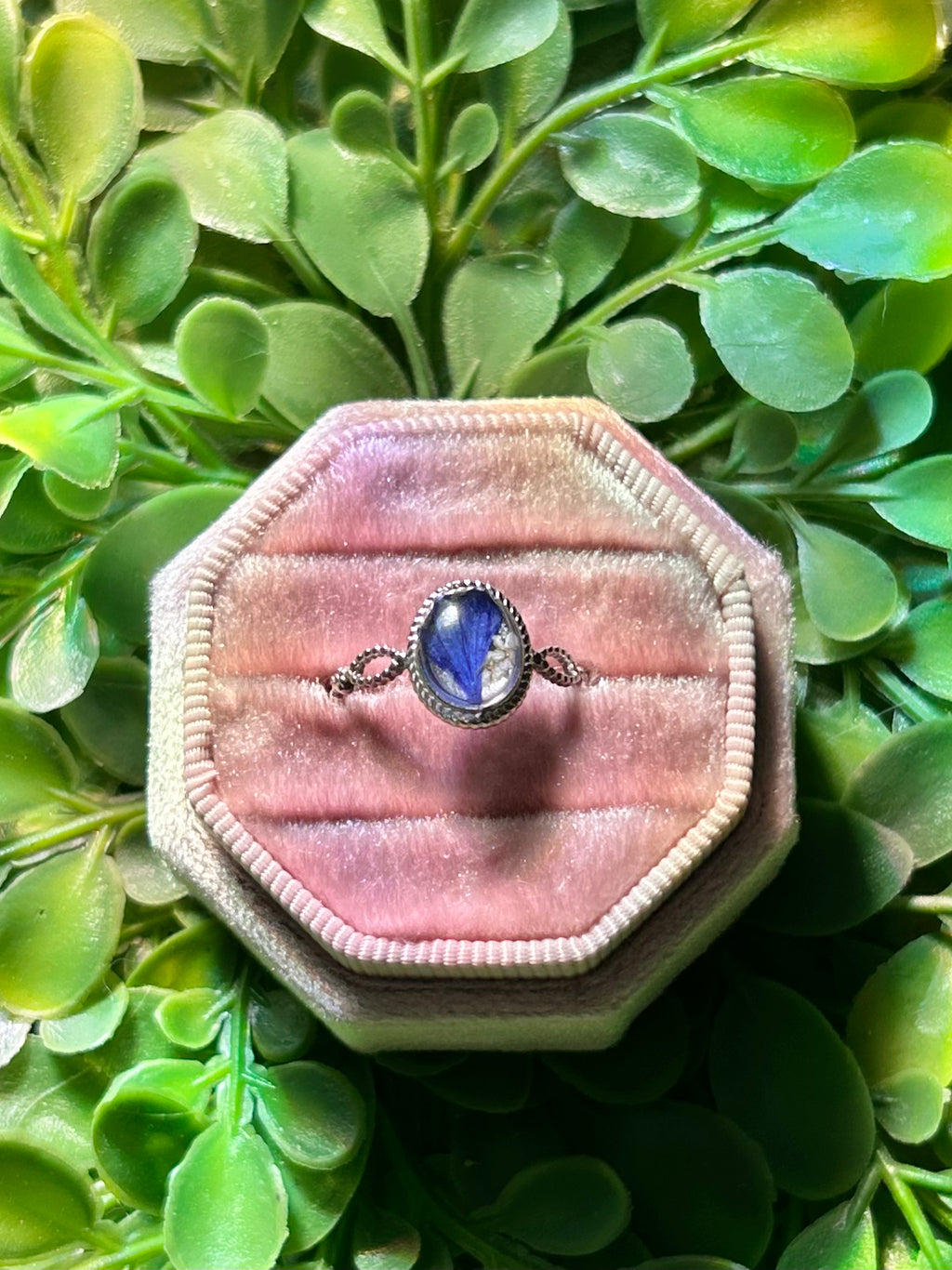Navy Blue Flower Ring in Silver